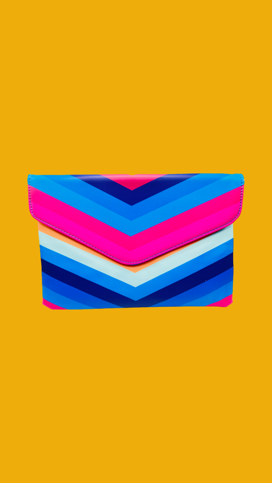 Blue Multicolored Stripe Clutch