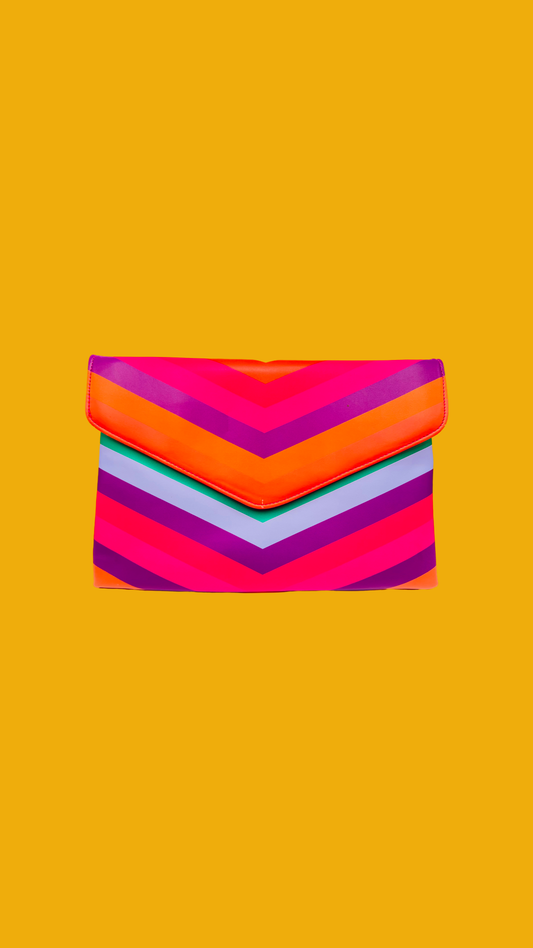 Pink Multicolored Stripe Clutch