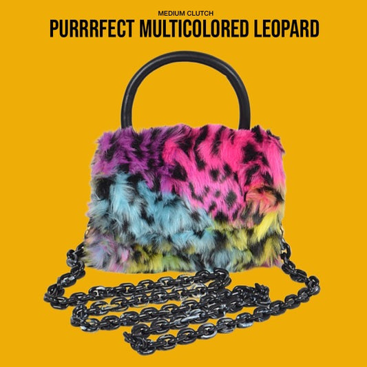 Purrrfect Multicolored Leopard Clutch